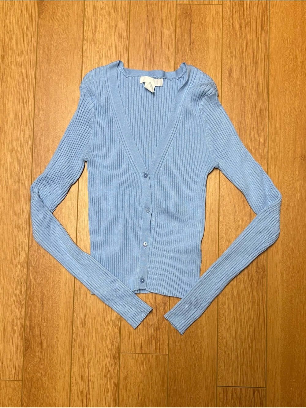 H&M Powder Blue Ribbed V-Neck Button-Up Cardigan